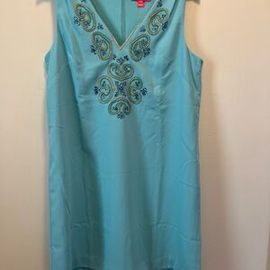 EUC Lilly Pulitzer Blue Dress with Gold Embroidered and Jewel Highlights